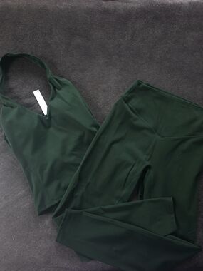 Forest Green Halter Hip Length Top & High-Waist Leggings Set